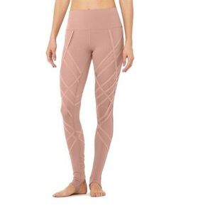 Alo Blush Pink  High-Waisted Ribbon Wrap Leggings w Stirrups